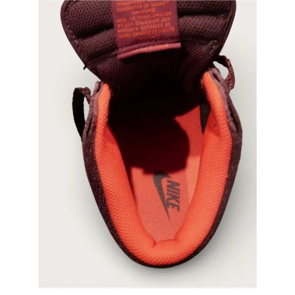 Nike Dunk High Women's Suede Burgundy Wine Orange Lined Sneakers‎ Size 9